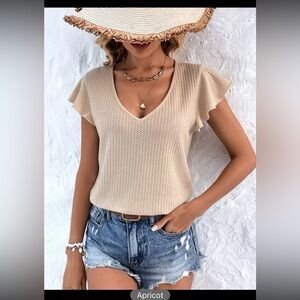 SHEIN VCAY Waffle Knit Butterfly Sleeve Tee size S NWT